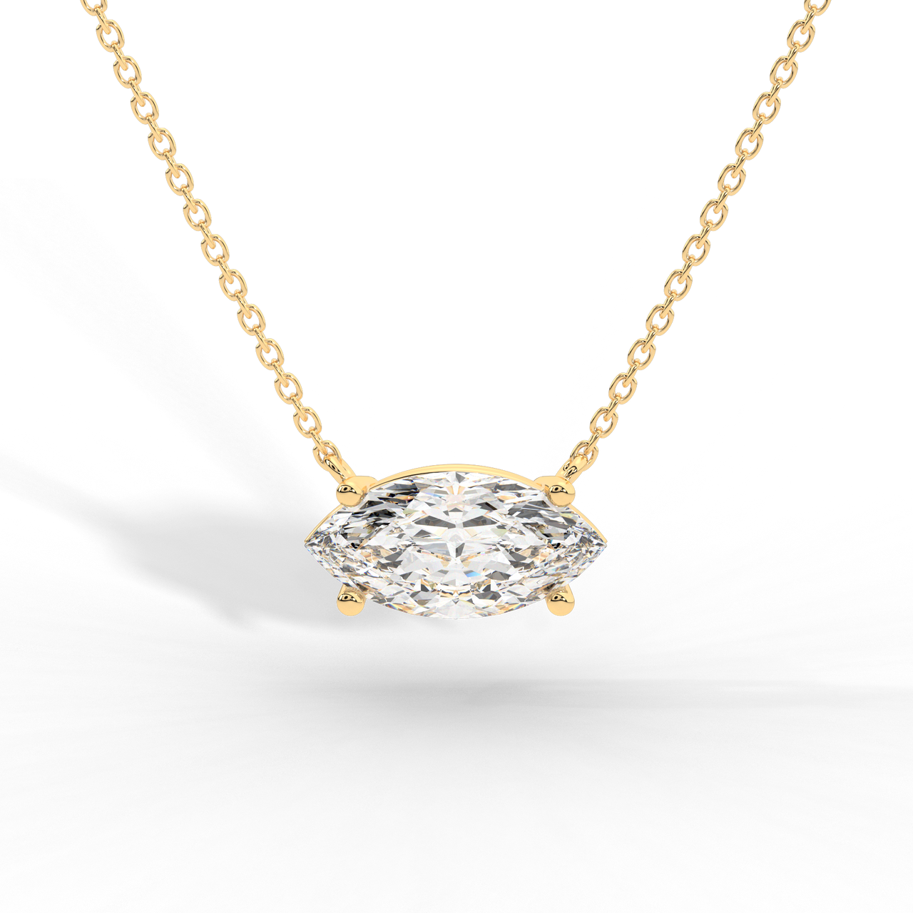 Marquise diamond prong pendant white gold front view Avianne