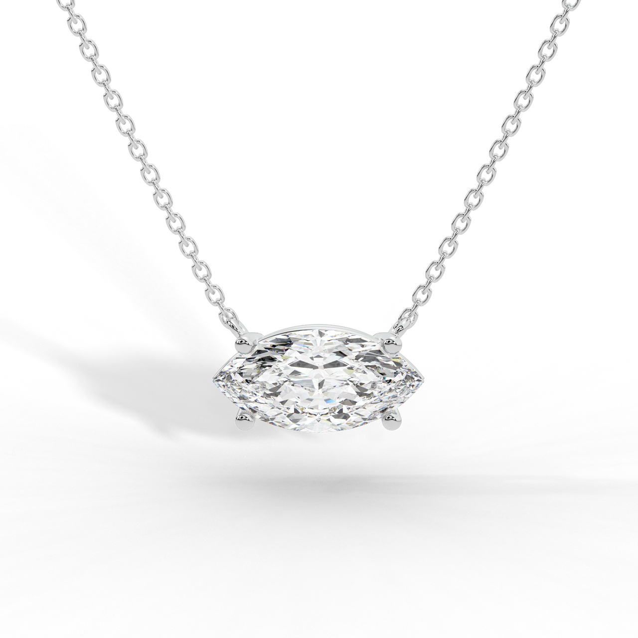 Marquise diamond prong pendant rose gold front view Avianne