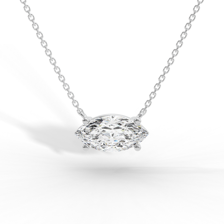 Marquise diamond prong pendant rose gold front view Avianne