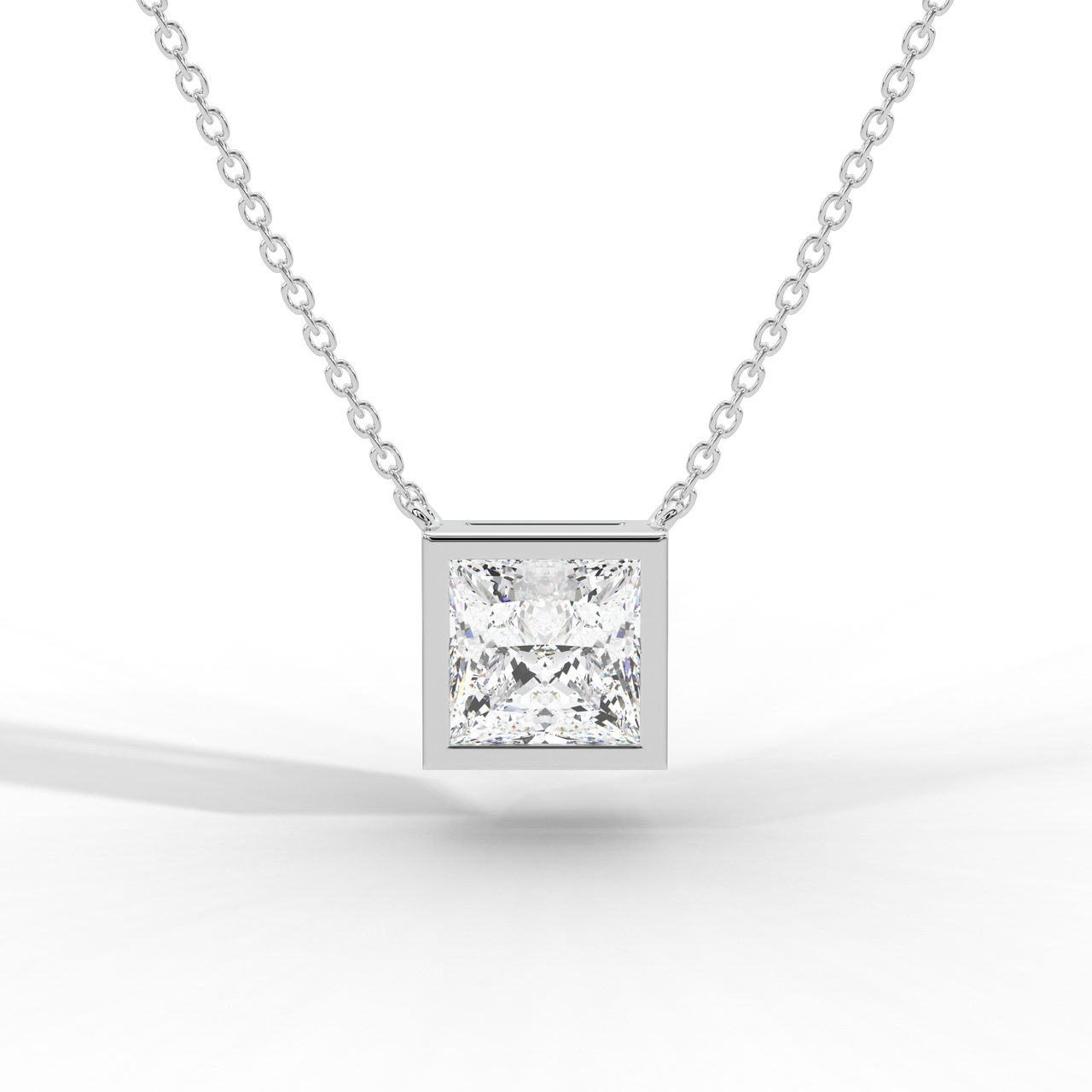 Princess Cut Diamond Solitaire Pendant Necklace