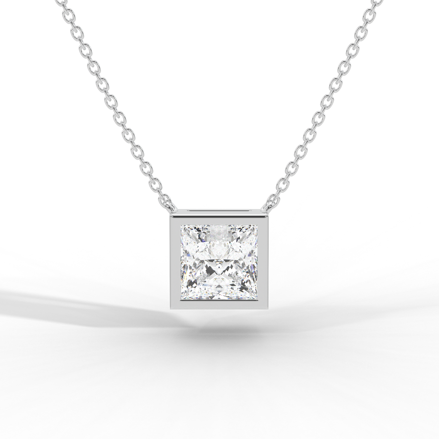 Princess Cut Diamond Solitaire Pendant Necklace