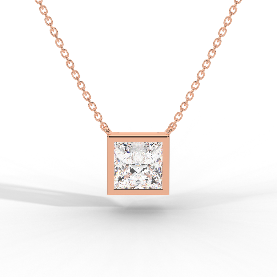 Princess Cut Diamond Solitaire Pendant Necklace