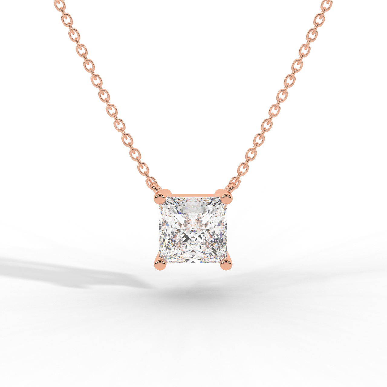 Princess Cut Diamond Solitaire Pendant Necklace