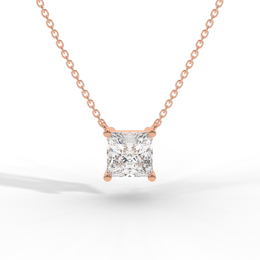 Princess Cut Diamond Solitaire Pendant Necklace