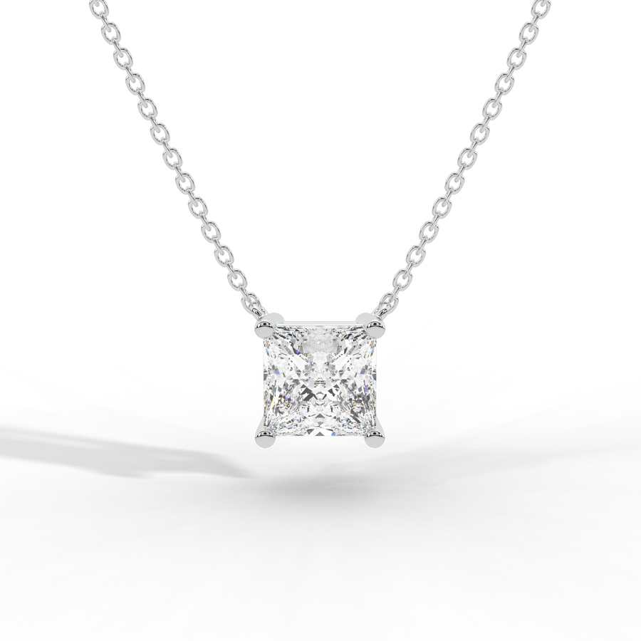 Princess Cut Diamond Solitaire Pendant Necklace