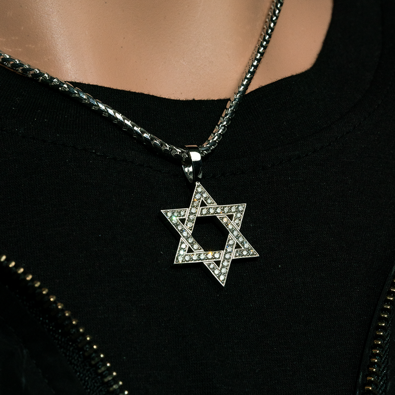 Men's Stainless Steel Star of David Pendant with Cubic Zirconia - Cohens Judaica Men's Stainless Steel Star of David Pendant with Cubic Zirconia - Cohens Judaica