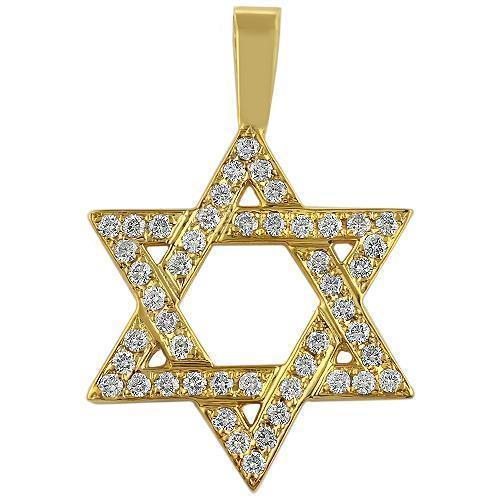 14K White Solid Gold Mens Diamond Star of David Pendant 1.15 Cwt.