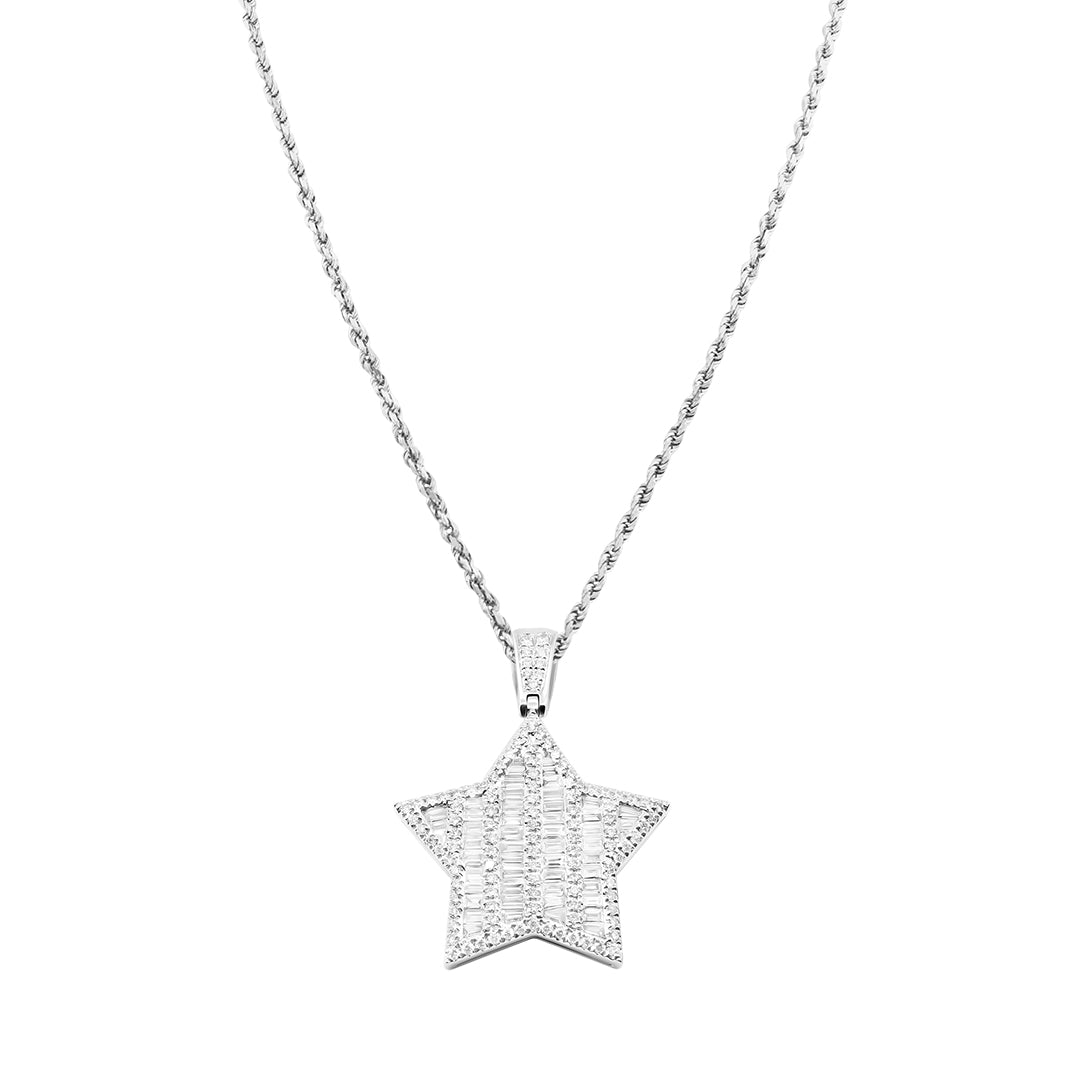 White Diamond Baguette Star Pendant 1.59 ctw