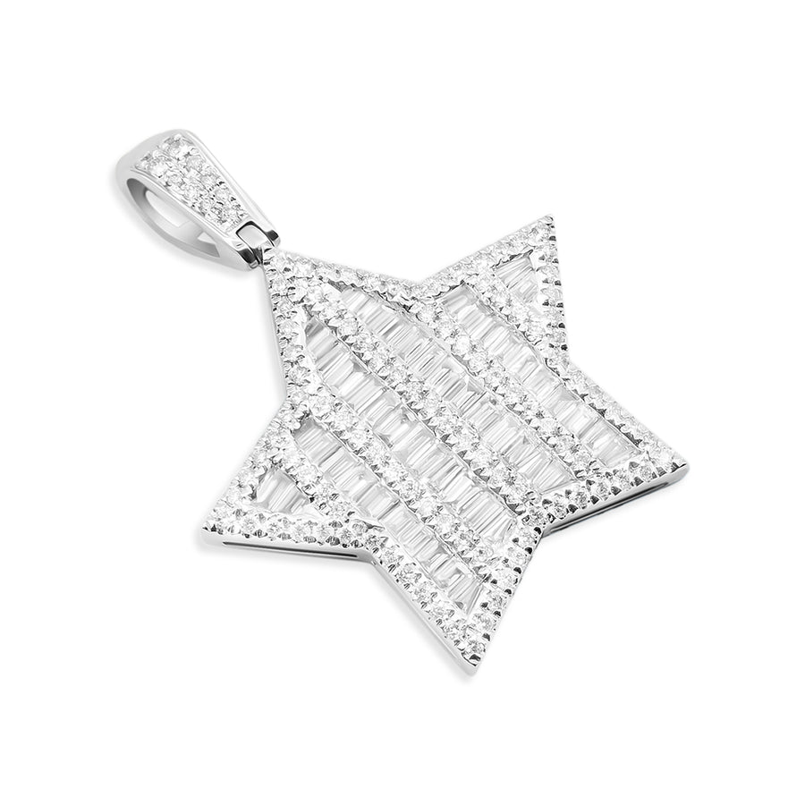 White Diamond Baguette Star Pendant 1.59 ctw