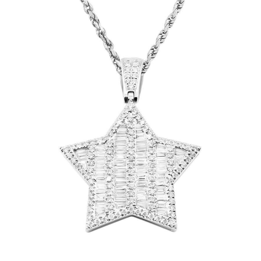 White Diamond Baguette Star Pendant 1.59 ctw