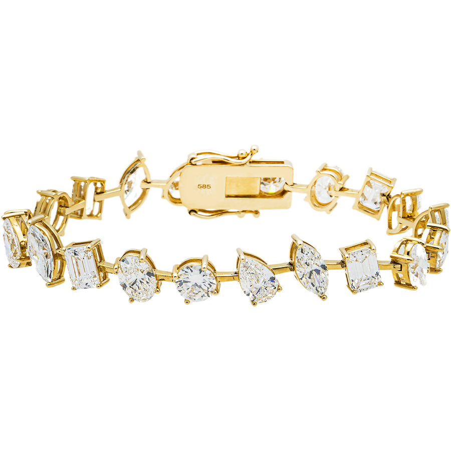 14K Gold Multi Shape Lab Diamond Tennis Bracelet – Mixed Cut Designer