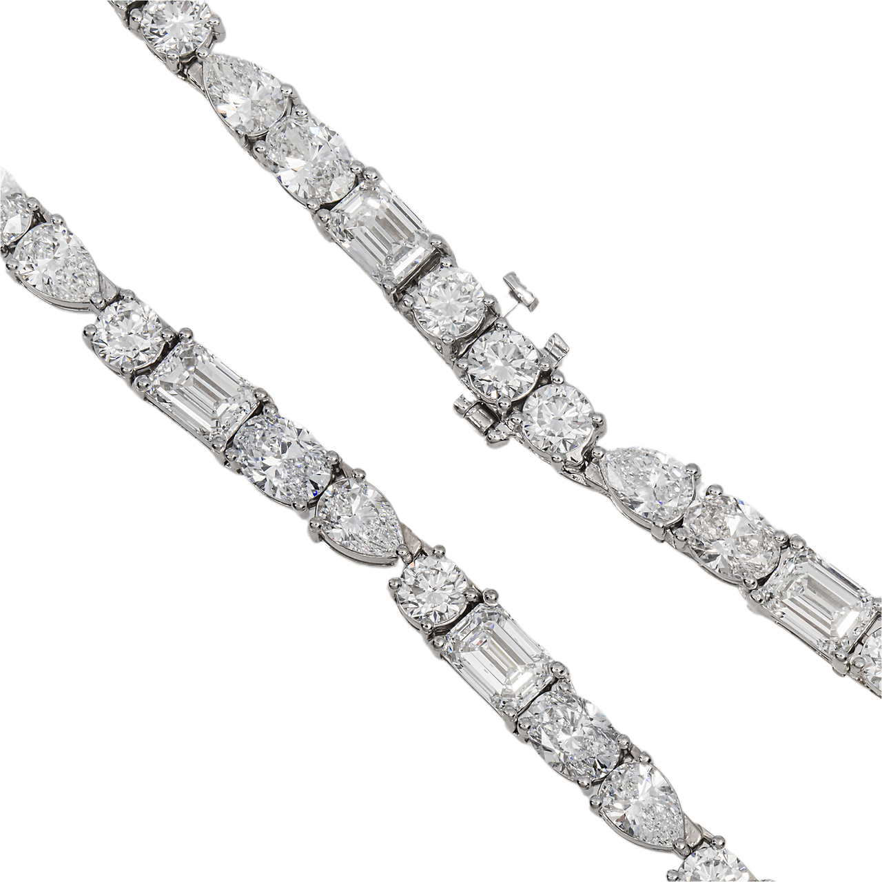 White Gold / 22 inches – 42 grams – 55 CTW Mixed Cut Diamond Tennis Chain – 55 CTW CVD (Emerald & Pear Cut)
