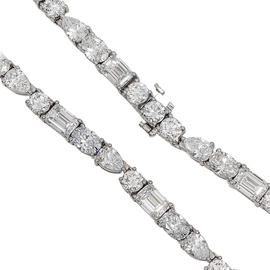 White Gold / 22 inches – 42 grams – 55 CTW Mixed Cut Diamond Tennis Chain – 55 CTW CVD (Emerald & Pear Cut)