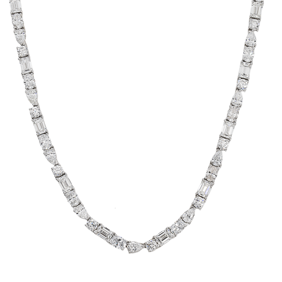 White Gold / 22 inches – 42 grams – 55 CTW Mixed Cut Diamond Tennis Chain – 55 CTW CVD (Emerald & Pear Cut)