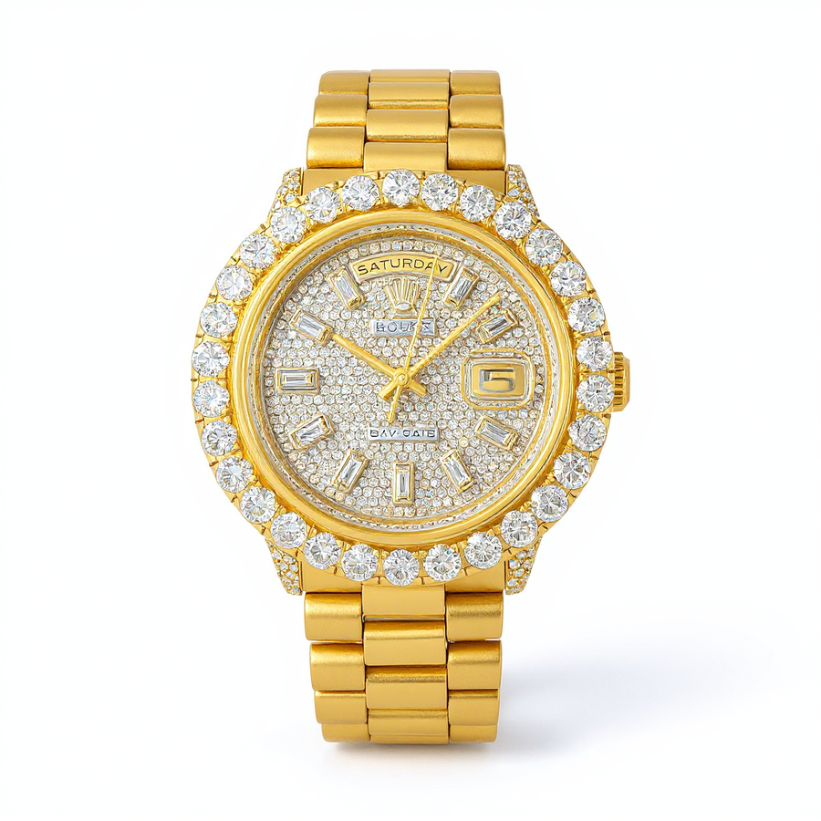 Rolex Day-Date Yellow Gold Fully Iced Out Diamond Pavé Dial President Bracelet