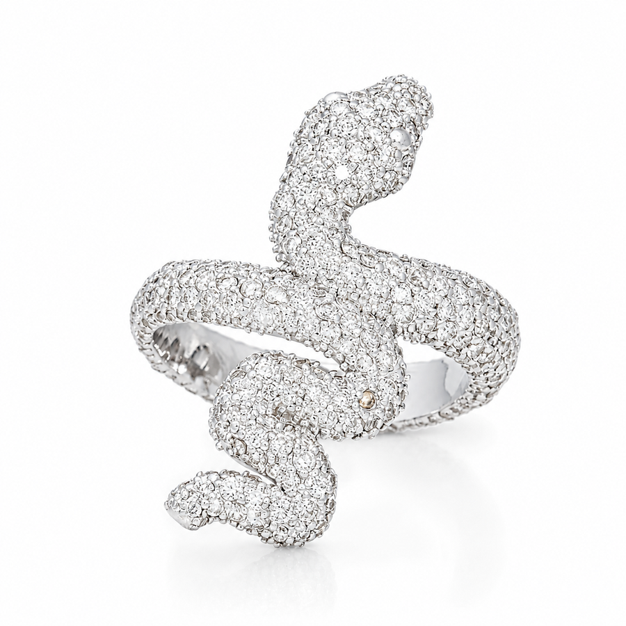 14K White Gold Diamond Pavé Snake Wrap Ring 3.12 CTW