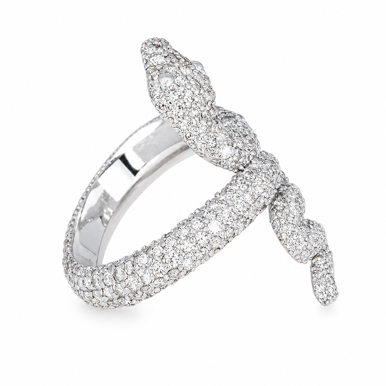 14K White Gold Diamond Pavé Snake Wrap Ring 3.12 CTW