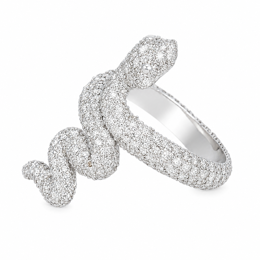 14K White Gold Diamond Pavé Snake Wrap Ring 3.12 CTW