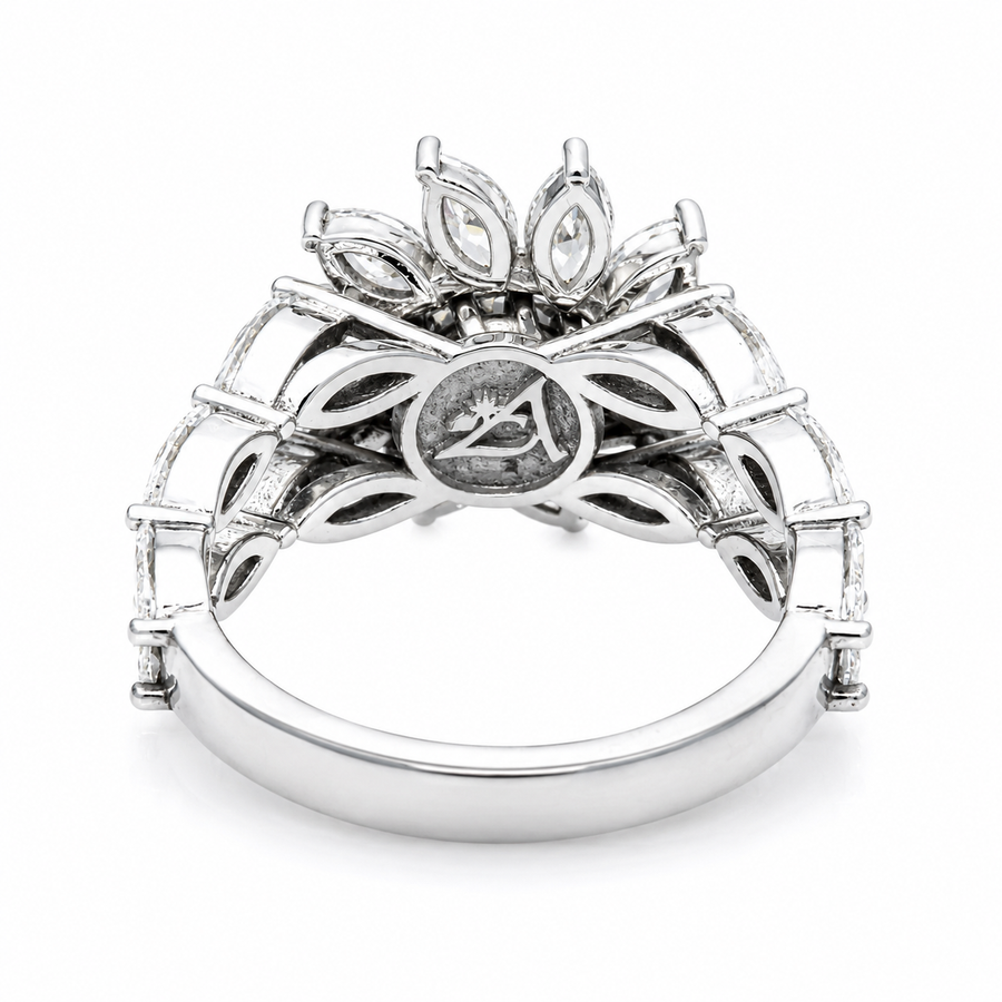 14K White Gold Lab Diamond Flower Burst Cluster Ring 2.85 CTW