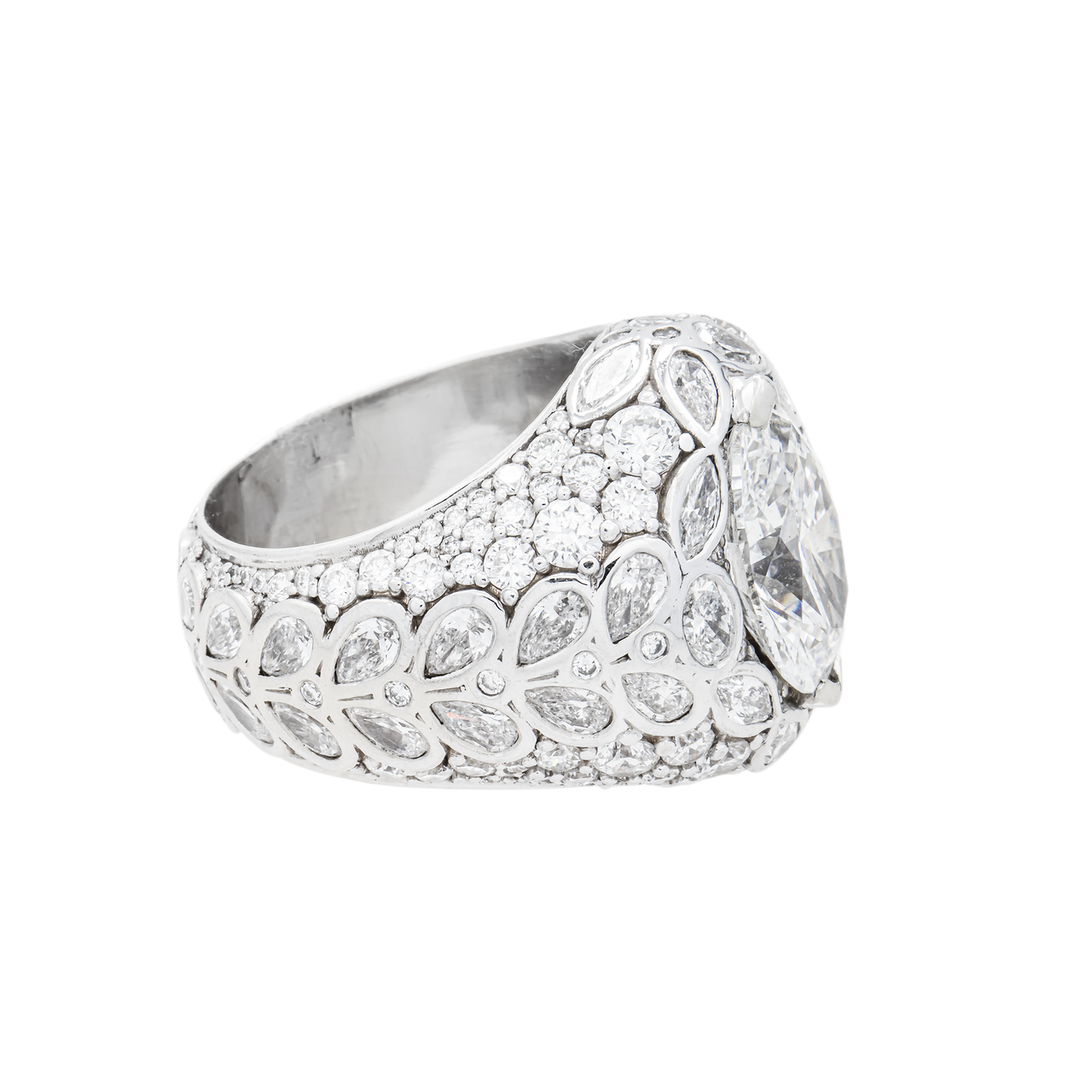 14K White Gold Marquise-Cut Lab Diamond Dome Ring 5.03 CTW