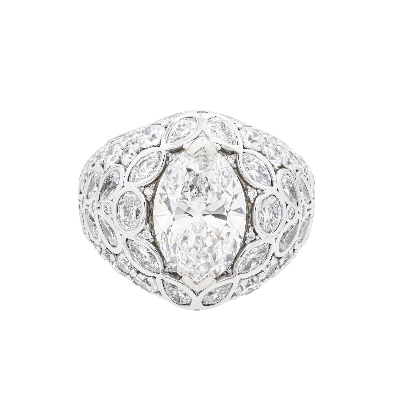 14K White Gold Marquise-Cut Lab Diamond Dome Ring 5.03 CTW