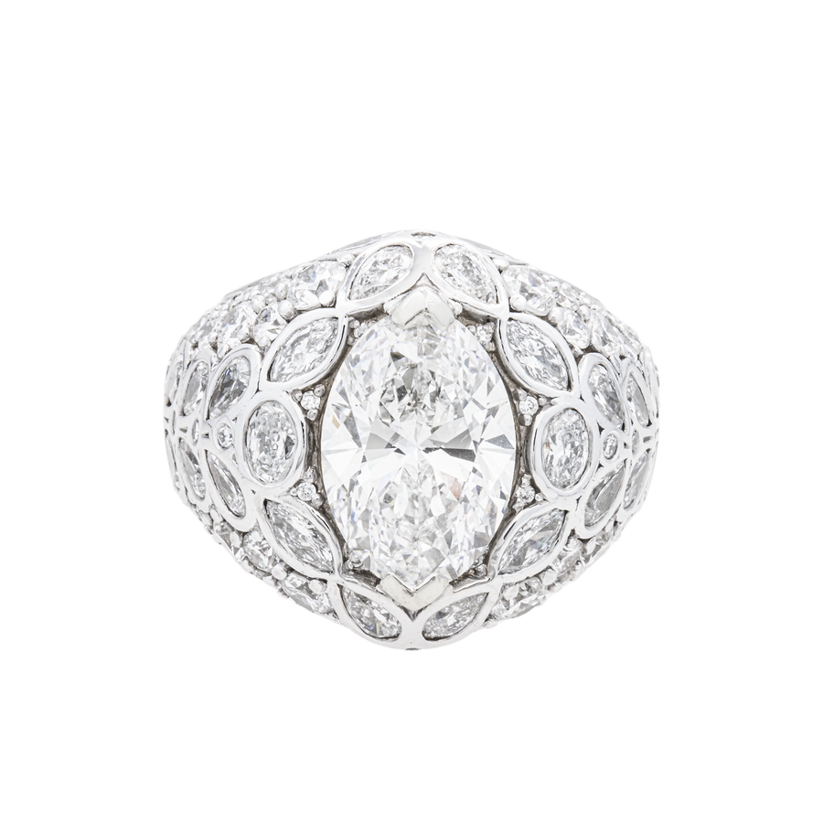 14K White Gold Marquise-Cut Lab Diamond Dome Ring 5.03 CTW