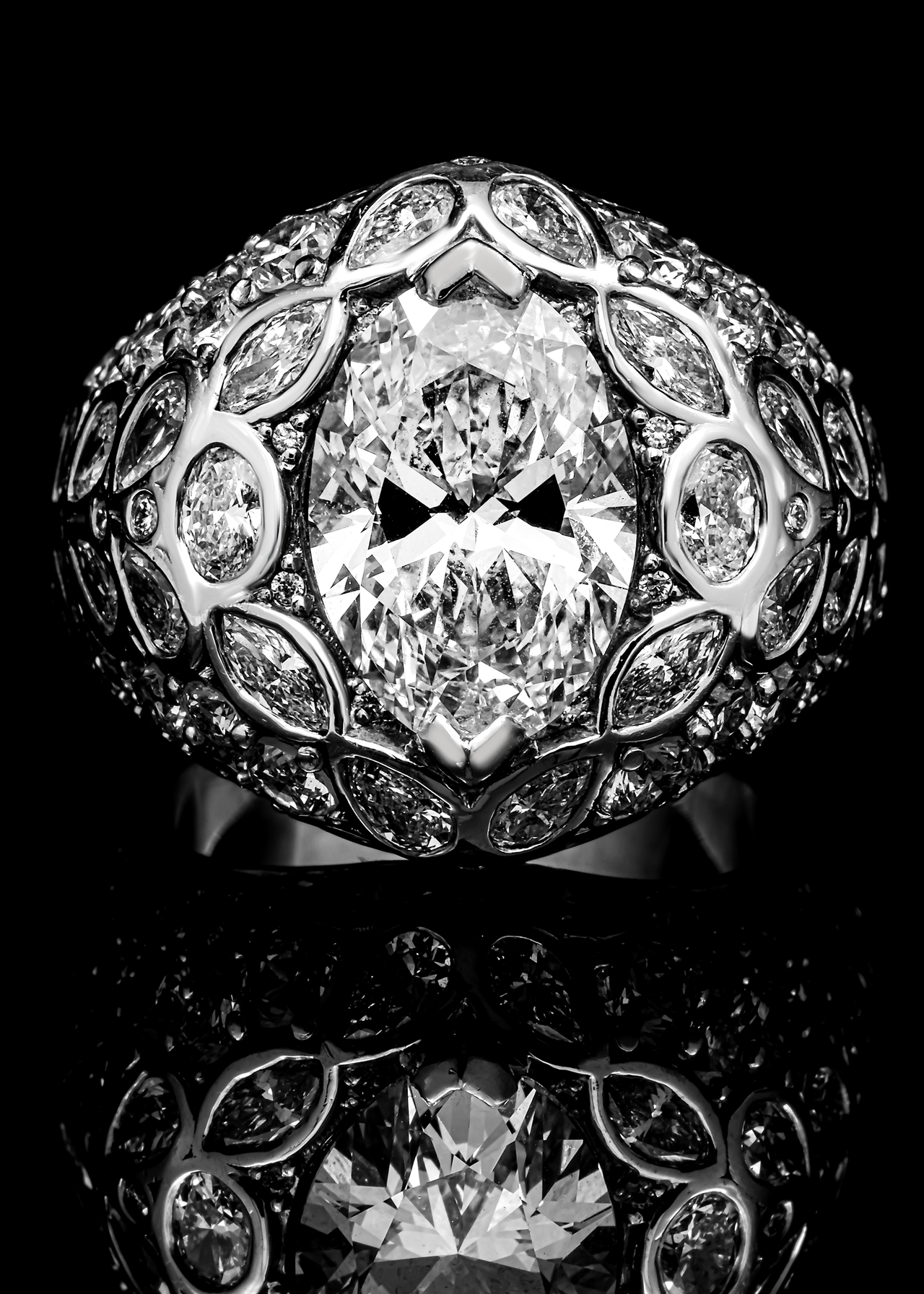 14K White Gold Marquise-Cut Lab Diamond Dome Ring 5.03 CTW