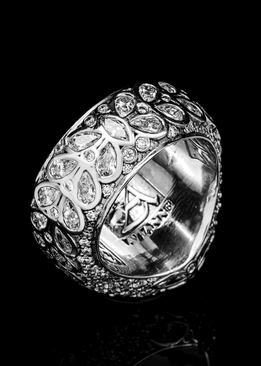 14K White Gold Marquise-Cut Lab Diamond Dome Ring 5.03 CTW