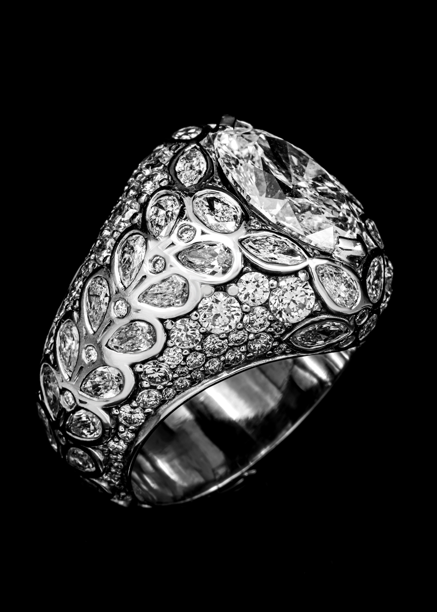 14K White Gold Marquise-Cut Lab Diamond Dome Ring 5.03 CTW