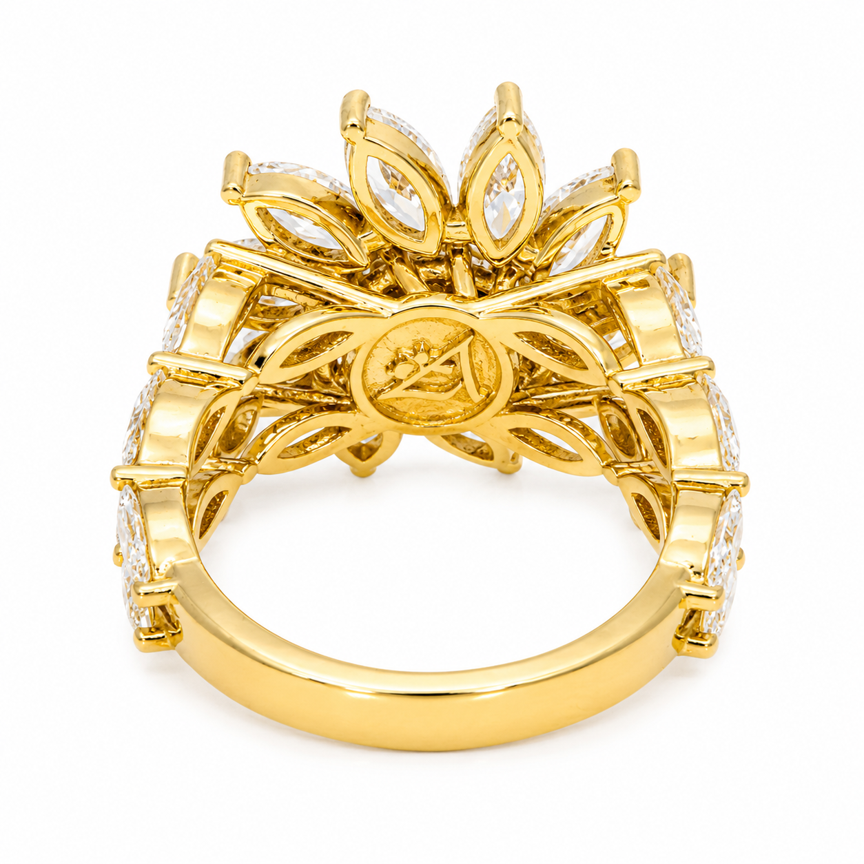 14K Yellow Gold CVD Diamond Flower Burst Cluster Ring 4.52 CTW