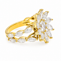 Thumbnail for 14K Yellow Gold CVD Diamond Flower Burst Cluster Ring 4.52 CTW