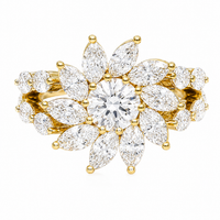 Thumbnail for 14K Yellow Gold CVD Diamond Flower Burst Cluster Ring 4.52 CTW