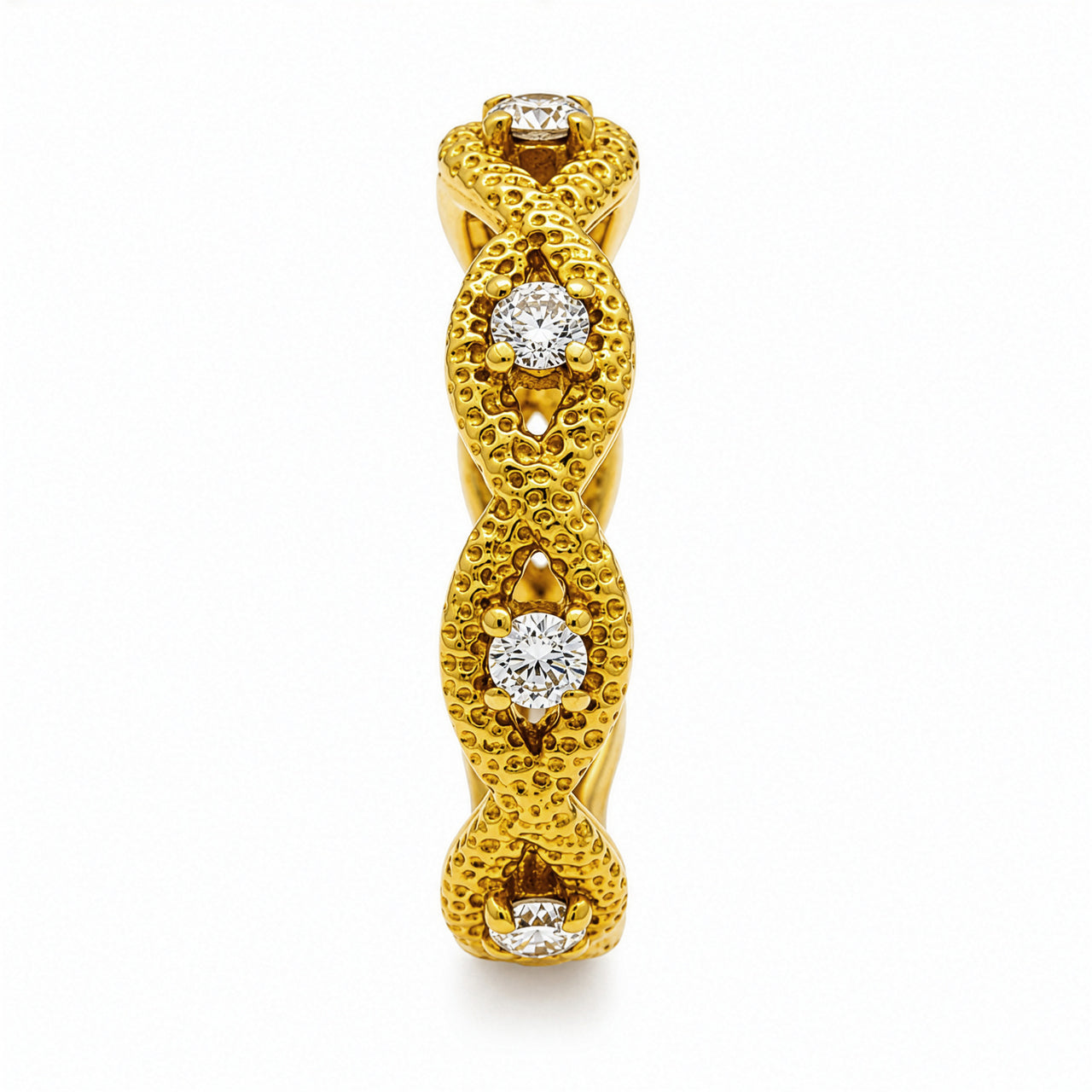 14K Yellow Gold Diamond Milgrain Infinity Twist Eternity Band 0.30 CTW