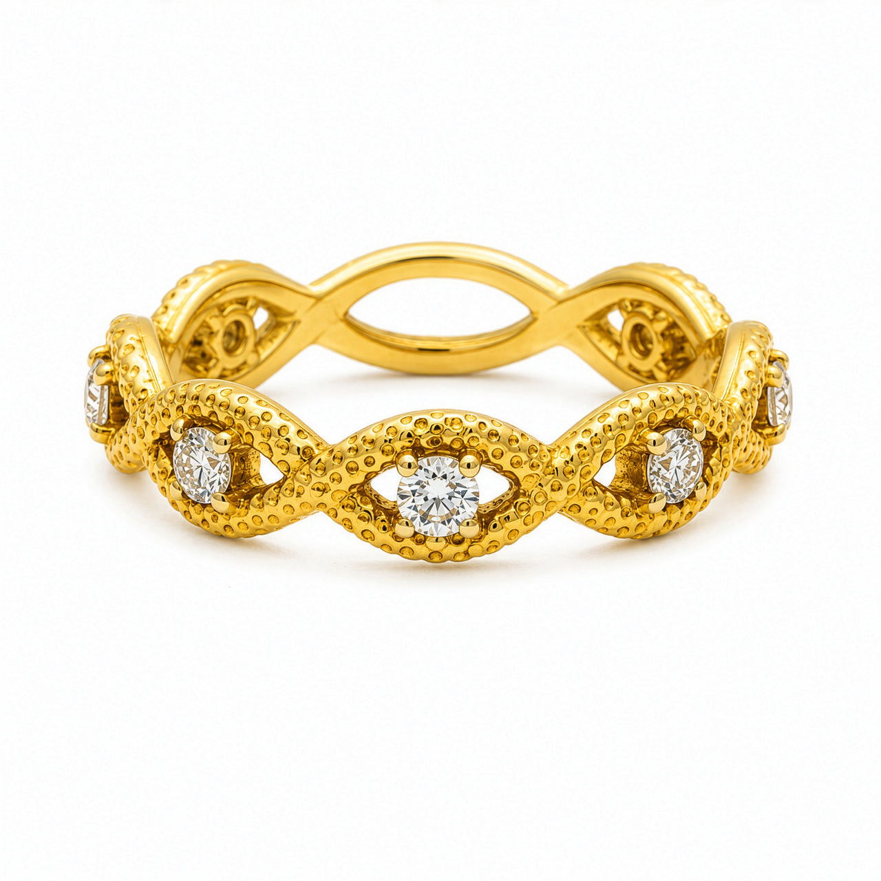14K Yellow Gold Diamond Milgrain Infinity Twist Eternity Band 0.30 CTW