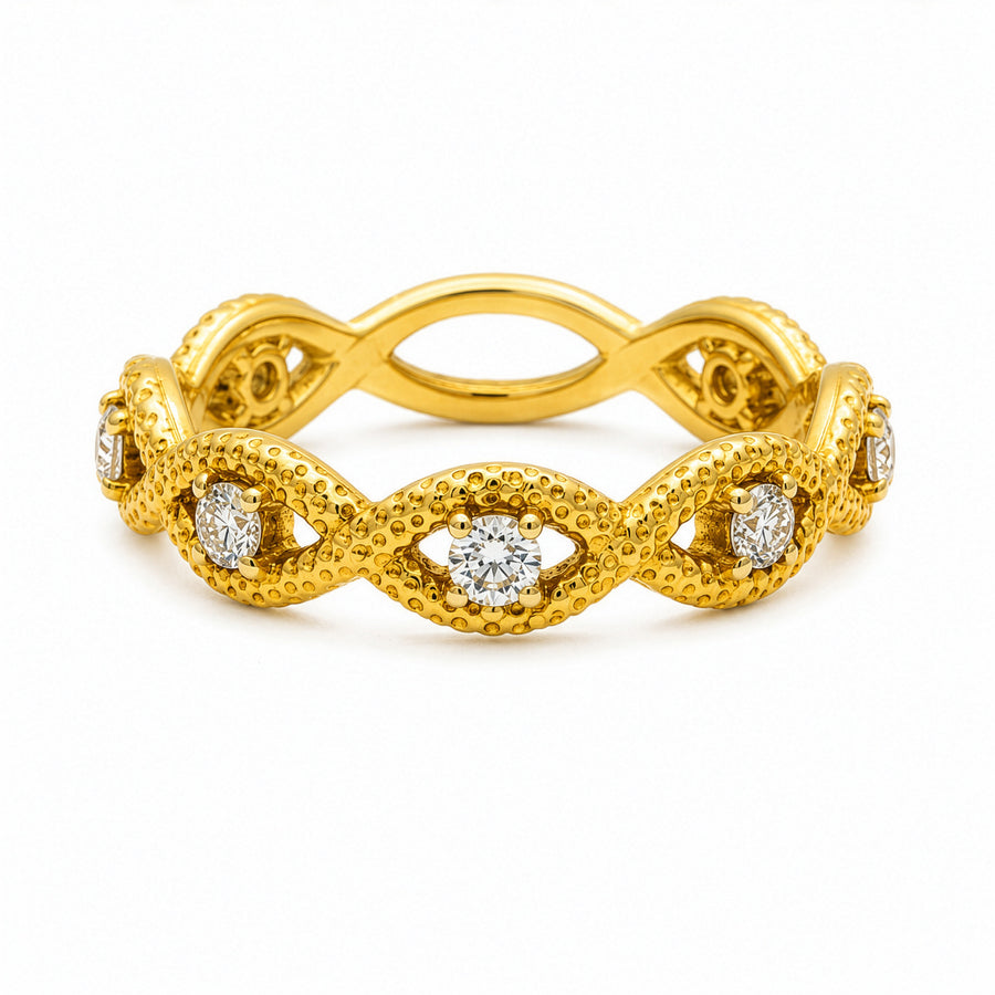 14K Yellow Gold Diamond Milgrain Infinity Twist Eternity Band 0.30 CTW