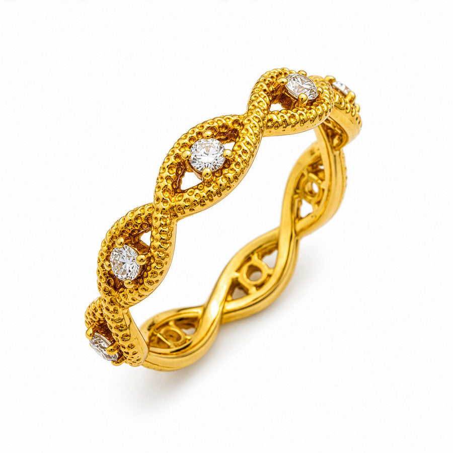 14K Yellow Gold Diamond Milgrain Infinity Twist Eternity Band 0.30 CTW
