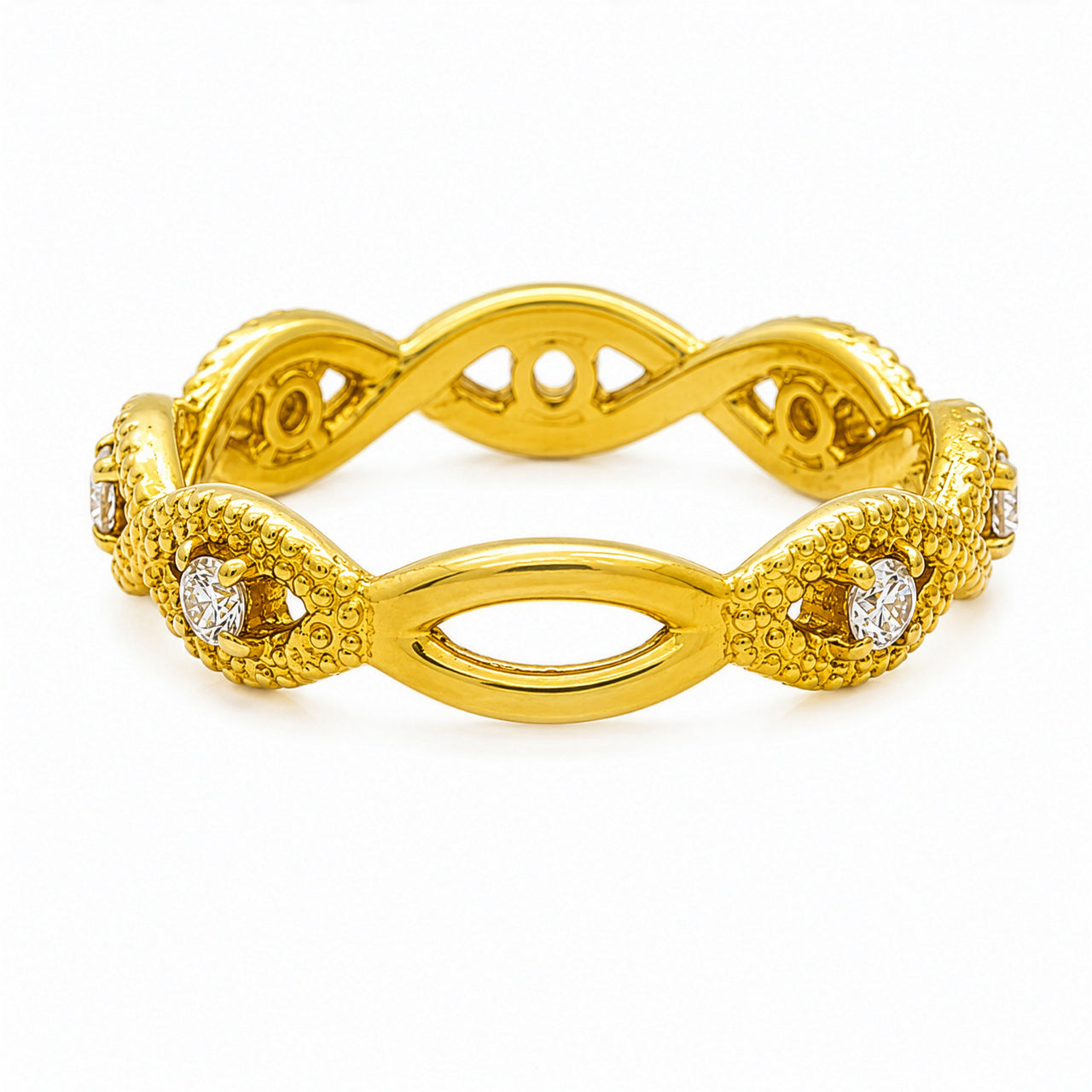 14K Yellow Gold Diamond Milgrain Infinity Twist Eternity Band 0.30 CTW