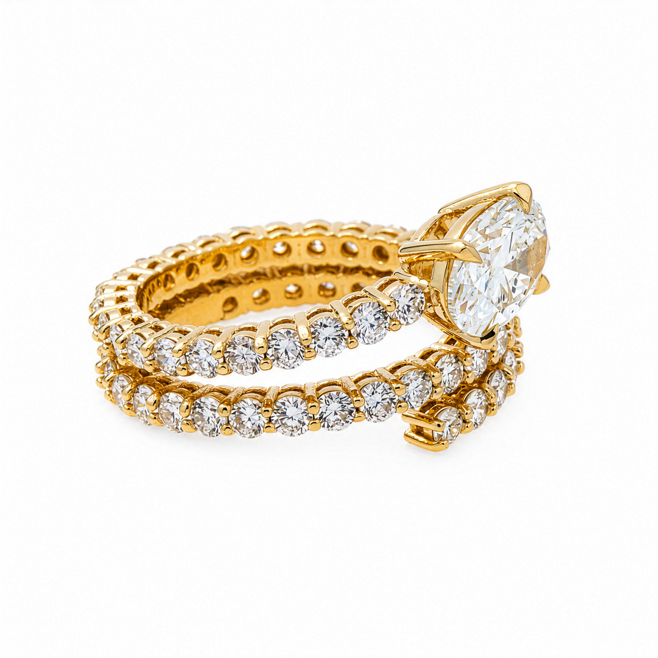 14K Yellow Gold Lab Diamond Oval Cut Bypass Wrap Engagement Ring 2.69 CTW