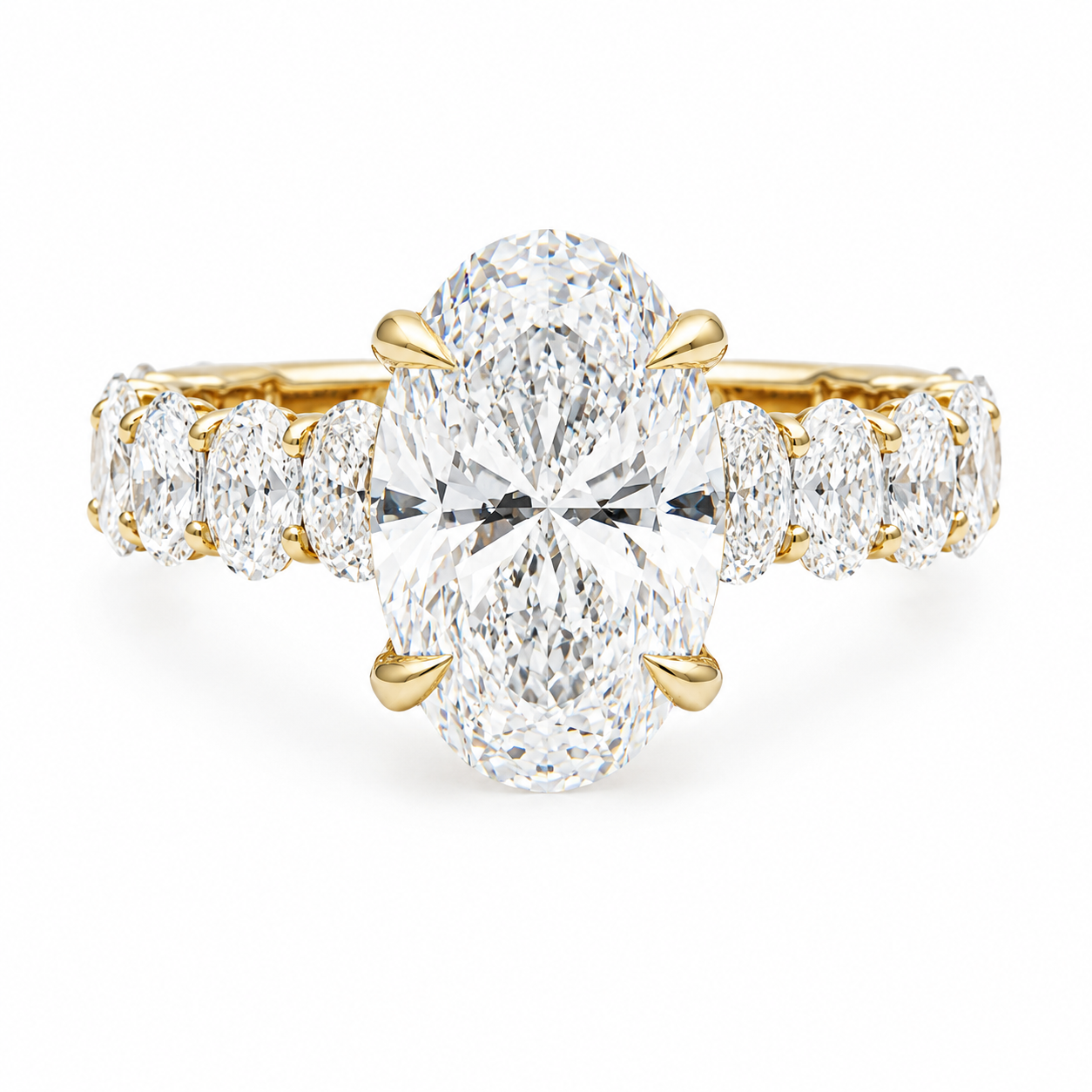 14K Yellow Gold Lab Diamond Oval Cut Engagement Ring with Oval Eternity Band & Hidden Halo 2.34 CTW