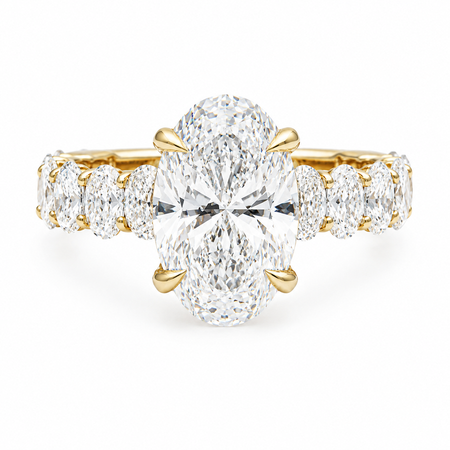 14K Yellow Gold Lab Diamond Oval Cut Engagement Ring with Oval Eternity Band & Hidden Halo 2.34 CTW