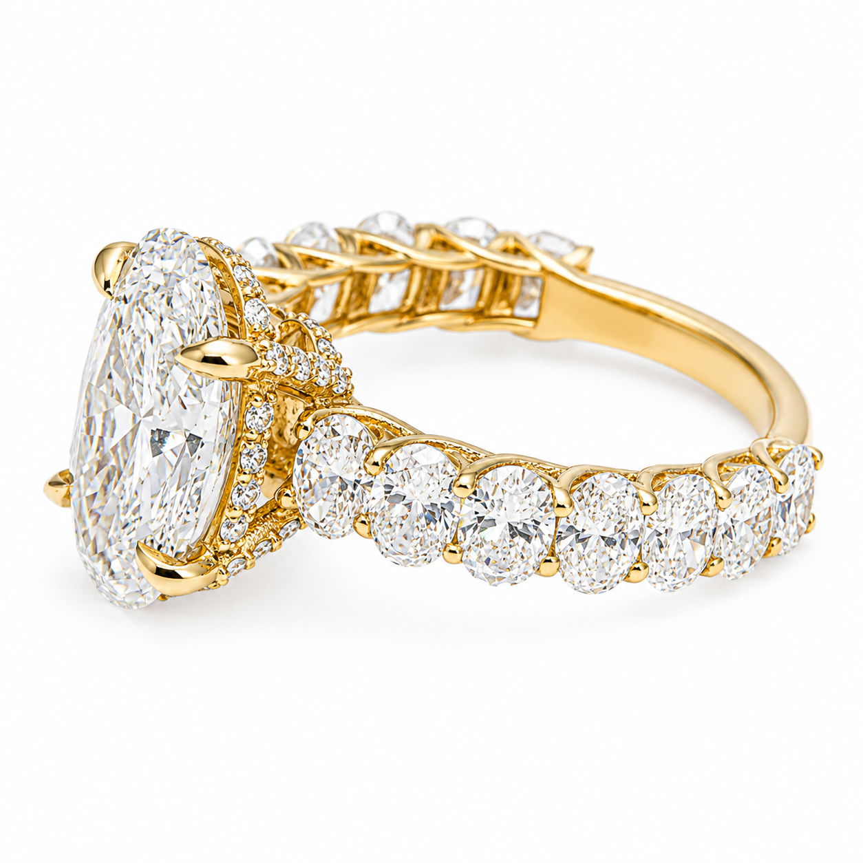14K Yellow Gold Lab Diamond Oval Cut Engagement Ring with Oval Eternity Band & Hidden Halo 2.34 CTW