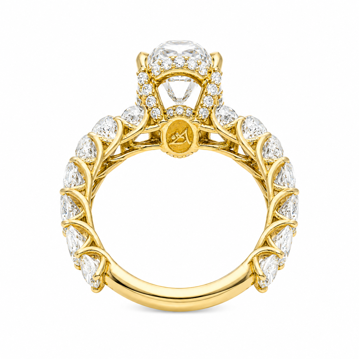 14K Yellow Gold Lab Diamond Oval Cut Engagement Ring with Oval Eternity Band & Hidden Halo 2.34 CTW