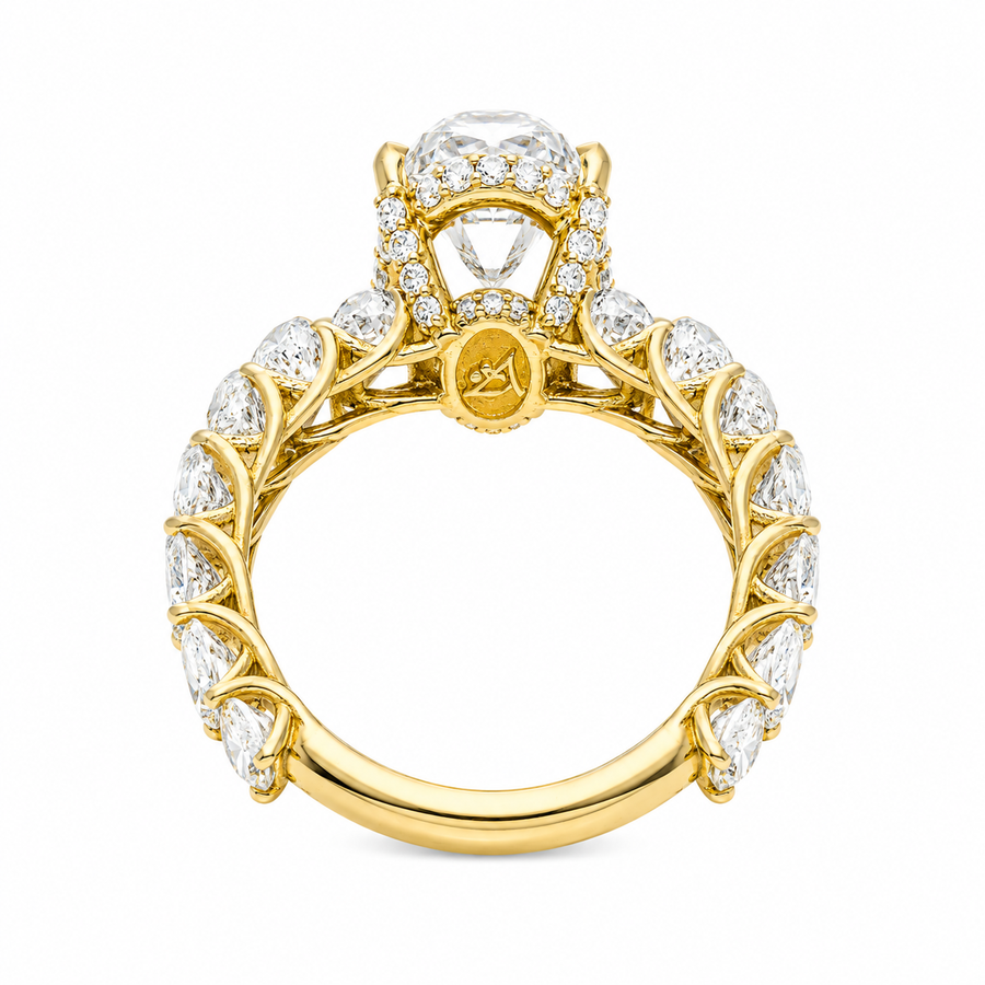 14K Yellow Gold Lab Diamond Oval Cut Engagement Ring with Oval Eternity Band & Hidden Halo 2.34 CTW