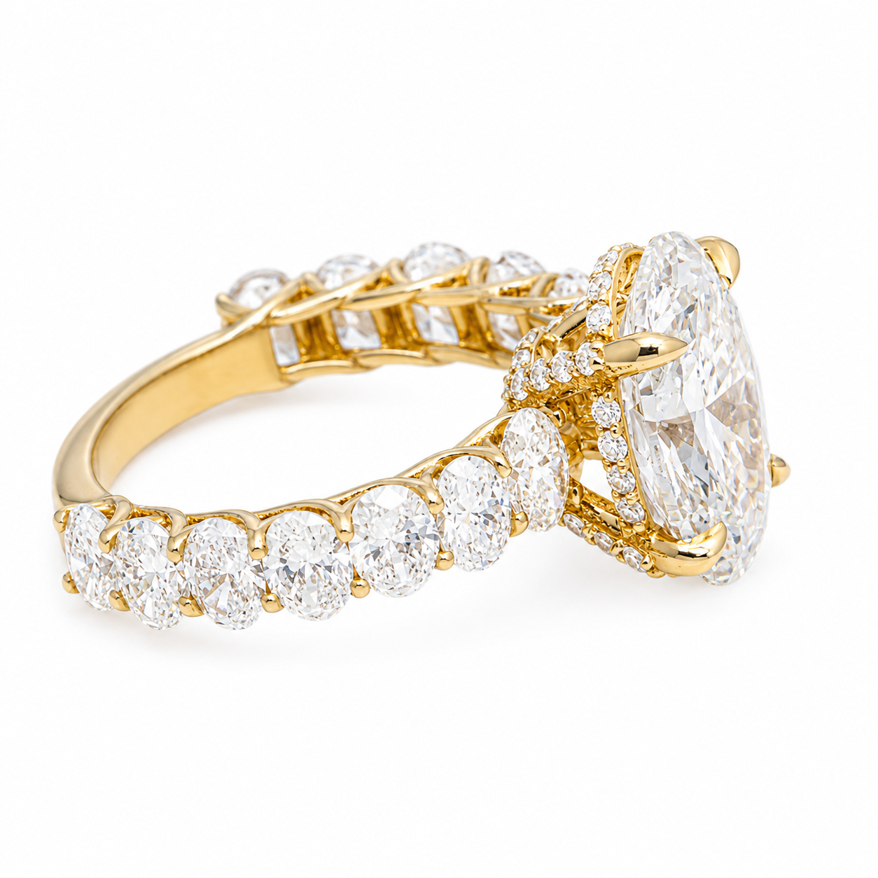 14K Yellow Gold Lab Diamond Oval Cut Engagement Ring with Oval Eternity Band & Hidden Halo 2.34 CTW