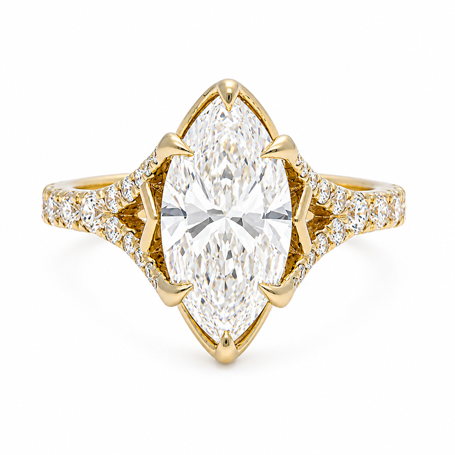 14K Yellow Gold Marquise Halo Engagement Ring 1.19 CTW CVD