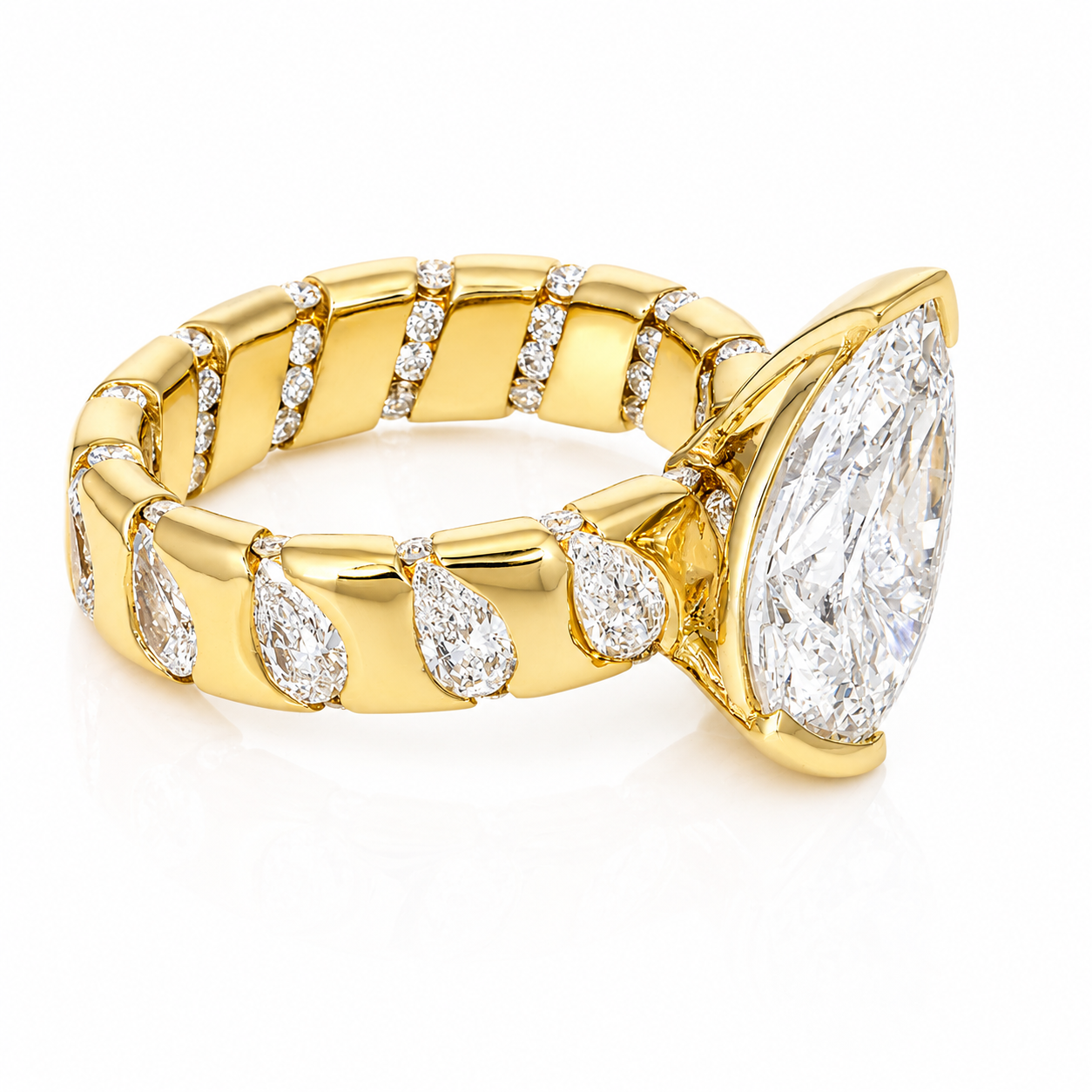 14K Yellow Gold Pear-Cut Lab Diamond VVS2 E Color Statement Ring 5.01 CTW
