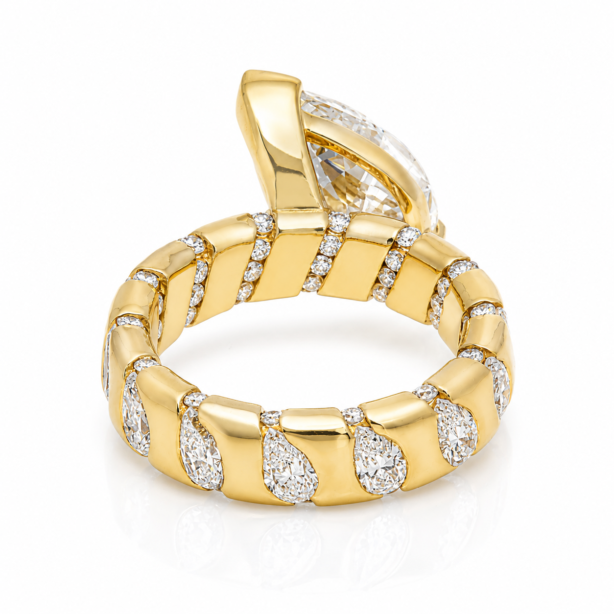 14K Yellow Gold Pear-Cut Lab Diamond VVS2 E Color Statement Ring 5.01 CTW