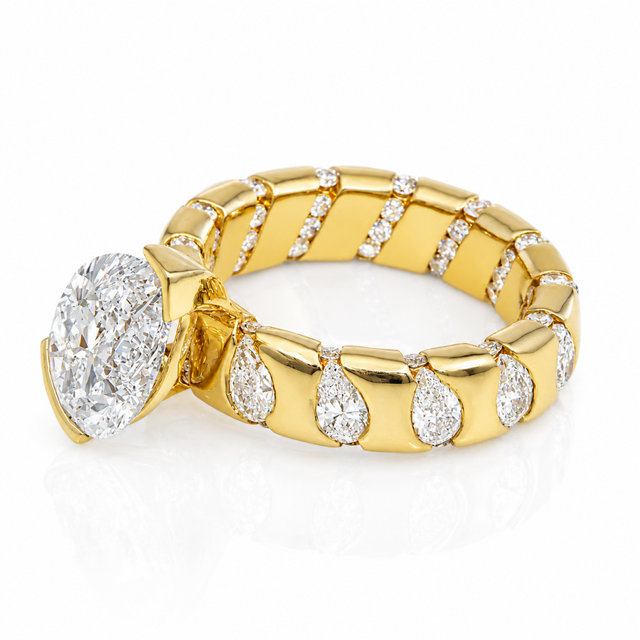 14K Yellow Gold Pear-Cut Lab Diamond VVS2 E Color Statement Ring 5.01 CTW