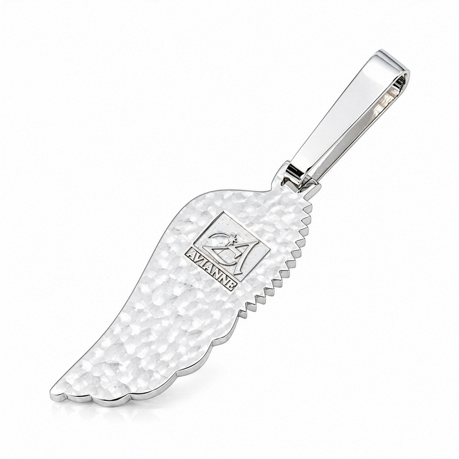 14K White Gold Baguette & Round Lab Diamond Angel Wing Pendant 2.8 Inch 1.99 Ctw