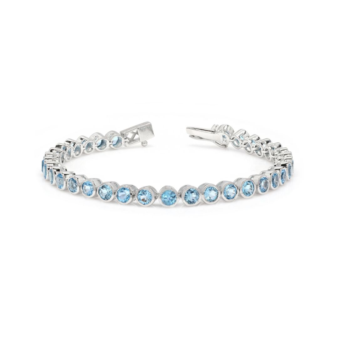 Sterling Silver Bezel Swiss Blue Topaz 4mm Tennis Bracelet